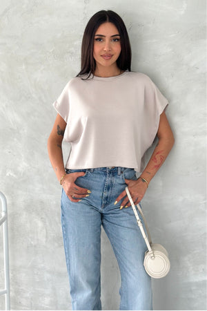 Kadın Yuvarlak Yaka Modal Kumaş Basic T-shirt - Bej