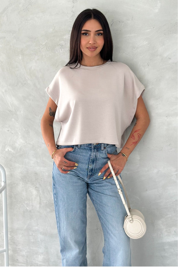 Kadın Yuvarlak Yaka Modal Kumaş Basic T-shirt - Bej