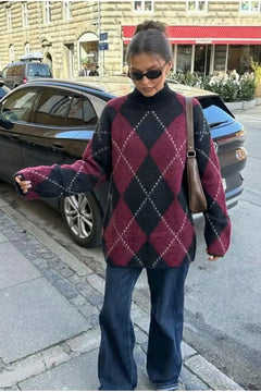 Oversize Triko Tunik Yarım Balıkçı - Bordo