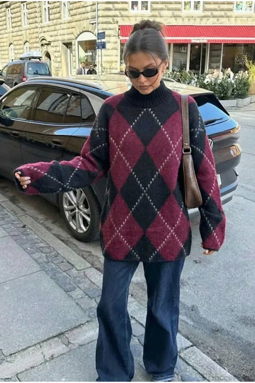 Oversize Triko Tunik Yarım Balıkçı - Bordo