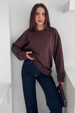 Modal Kumaş Basic Sweatshirt - Kahverengi