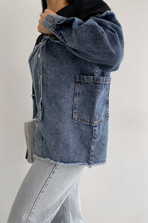 Asimetrik Düğmeli Kot Detaylı Tasarım Sweatshirt - Lacivert