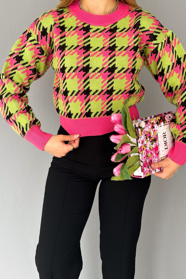Standart Beden Kısa Triko Kazak - Pembe