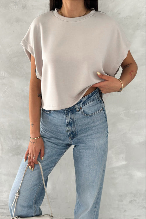 Kadın Yuvarlak Yaka Modal Kumaş Basic T-shirt - Bej