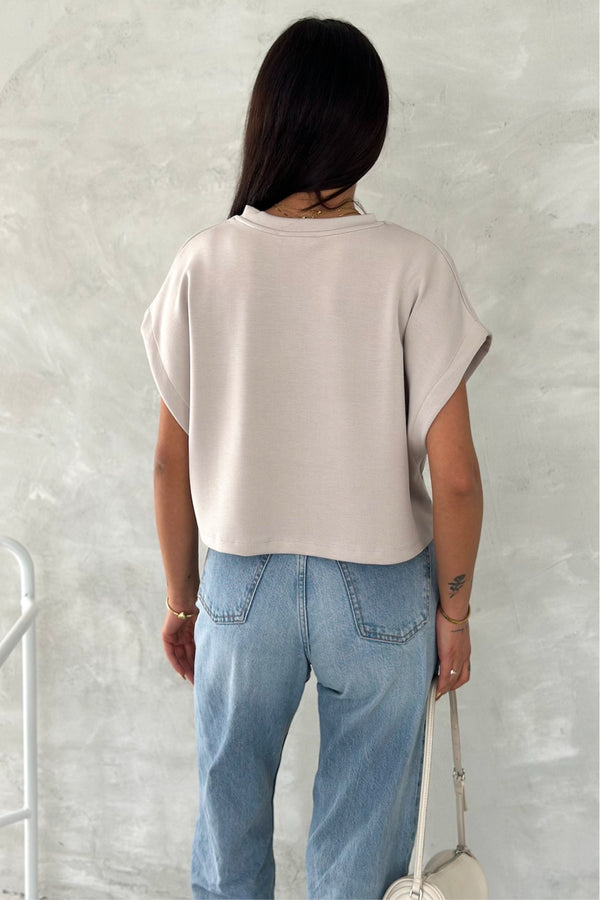 Kadın Yuvarlak Yaka Modal Kumaş Basic T-shirt - Bej