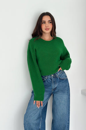 Kadın Oversize Basic Triko Kazak - Standart Beden - Yeşil