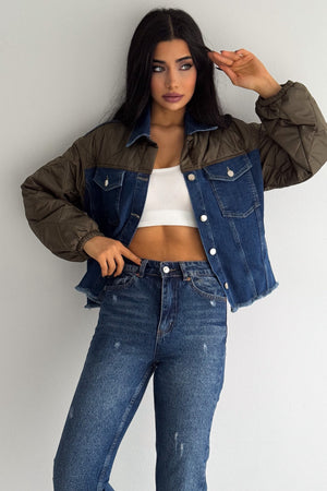 Kapitone Garnili - Denim Kot Mont - Haki