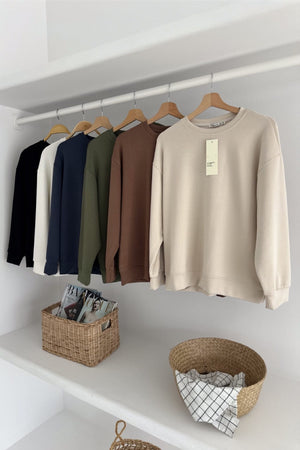 Modal Kumaş Basic Sweatshirt - Siyah