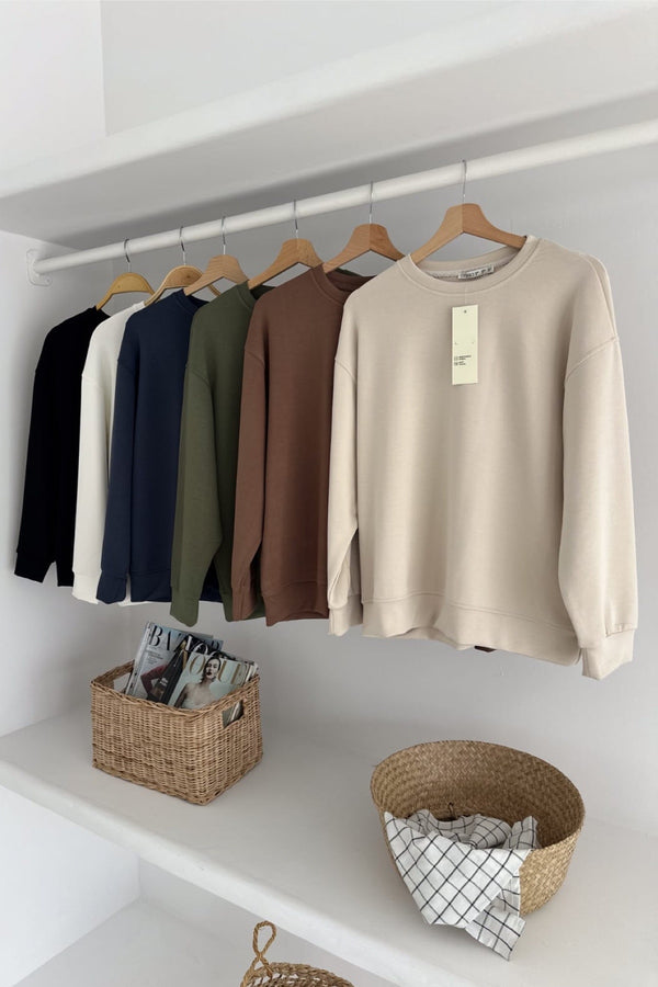Modal Kumaş Basic Sweatshirt - Siyah