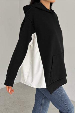 Kadın Standart Beden Oversize Kalıp Cepli Tasarım Sweatshirt - Siyah
