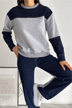 Beli Lastikli Denim Alt-Üst Takım - Gri
