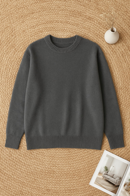 Kadın Standart Beden Oversize Basic Triko Kazak - Füme