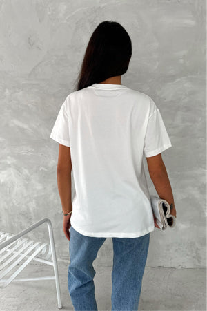 Kadın Dikme Boncuk Ve Pul İşlemeli Fiyonk Detaylı %100 Pamuk T-shirt - Beyaz