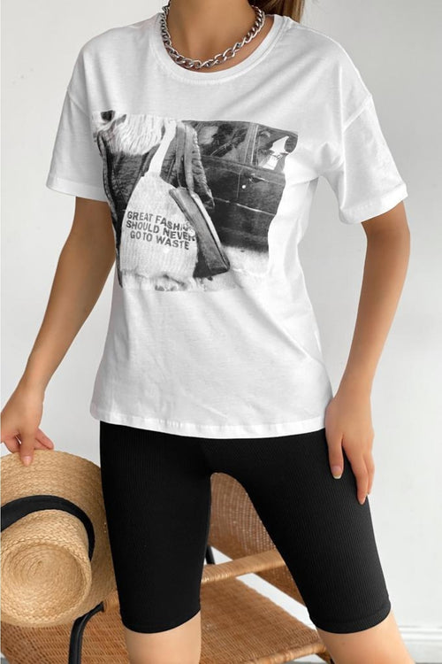 Baskılı T-shirt - Beyaz