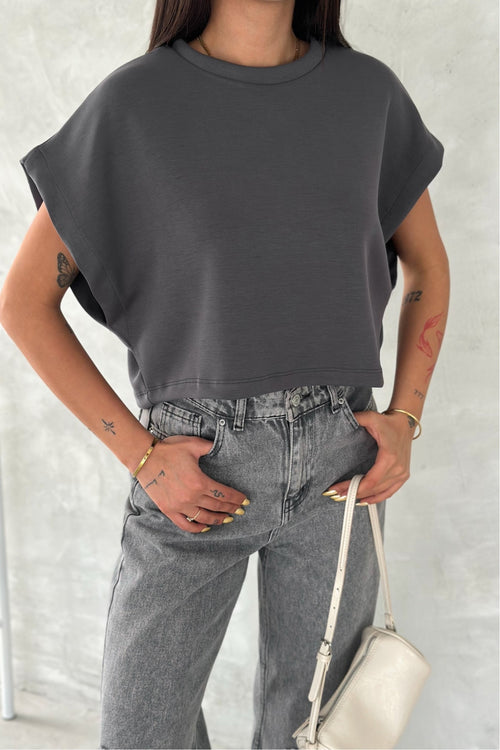 Kadın Yuvarlak Yaka Modal Kumaş Basic T-shirt - Antrasit