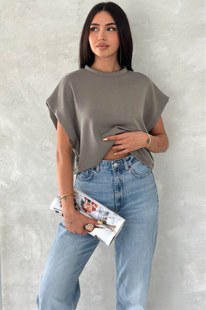 Kadın Yuvarlak Yaka Modal Kumaş Basic T-shirt - Çağla