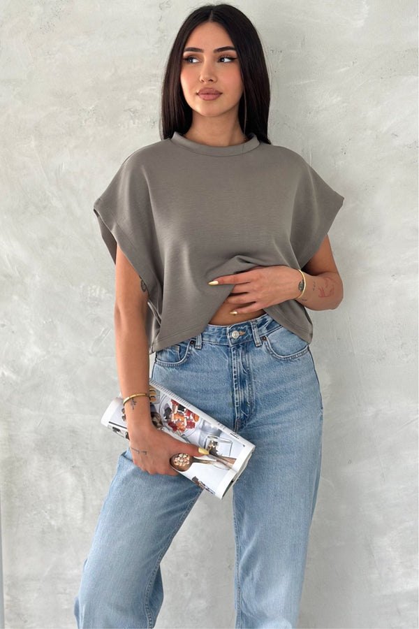 Kadın Yuvarlak Yaka Modal Kumaş Basic T-shirt - Çağla