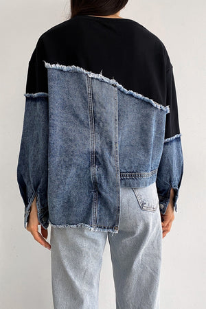 Asimetrik Düğmeli Kot Detaylı Tasarım Sweatshirt - Lacivert