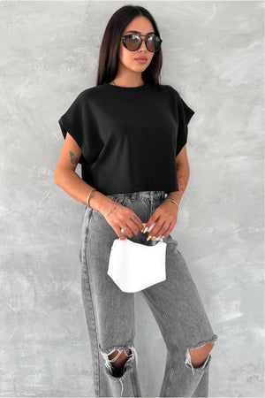 Kadın Yuvarlak Yaka Modal Kumaş Basic T-shirt - Siyah