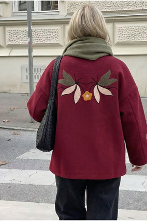 Nakış İşlemeli Vintage Kaşe Ceket - Bordo