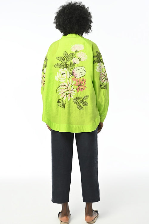 Kadın Sırtı Ve Kolları Çiçek Nakış İşlemeli Standart Beden Oversize Kimono Ceket - Sarı