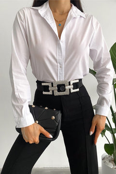 Kadın Yeni Sezon Slim Fit Basic Gömlek - Beyaz