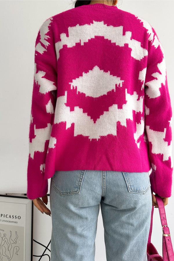 Kadın Standart Beden Oversize Triko Kazak - Pembe