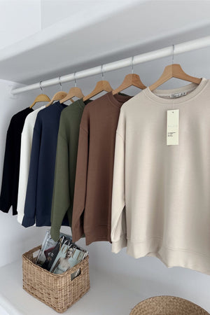 Modal Kumaş Basic Sweatshirt - Bej