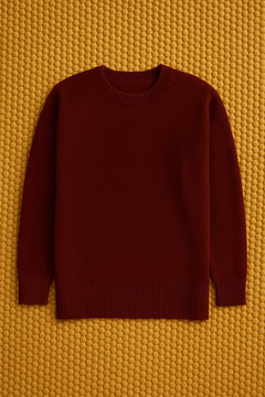 Kadın Standart Beden Oversize Basic Triko Kazak - Bordo