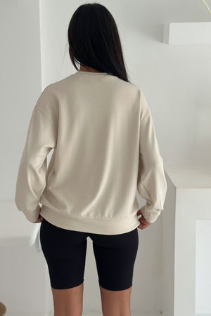Modal Kumaş Basic Sweatshirt - Bej