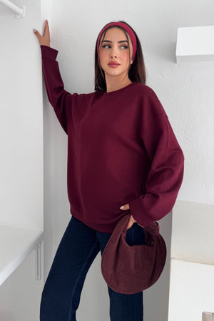 Modal Kumaş Basic Sweatshirt - Bordo