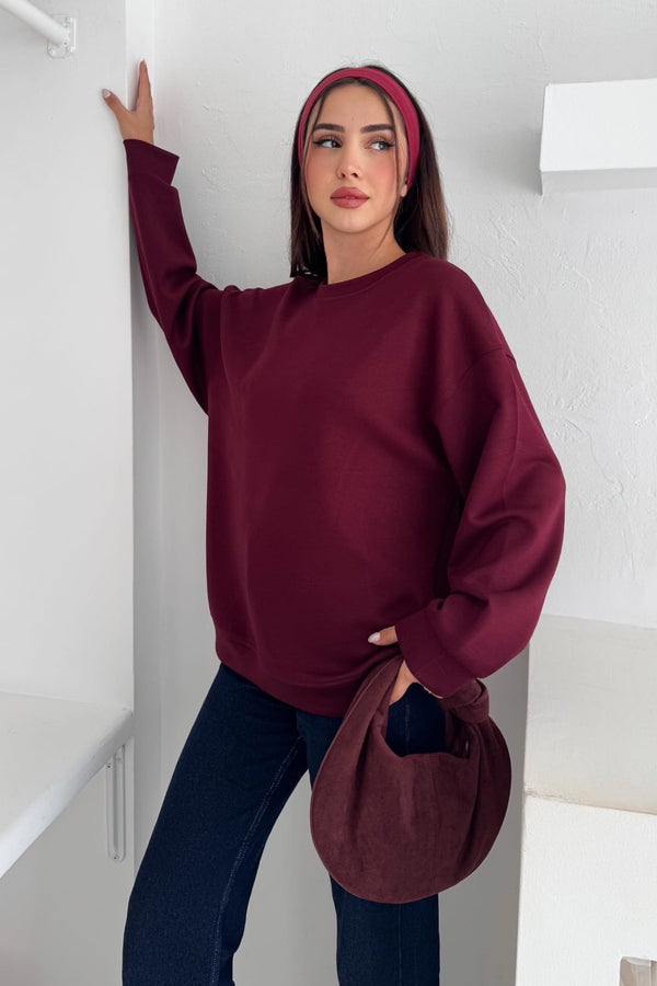 Modal Kumaş Basic Sweatshirt - Bordo