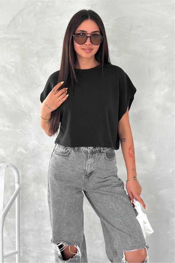 Kadın Yuvarlak Yaka Modal Kumaş Basic T-shirt - Siyah