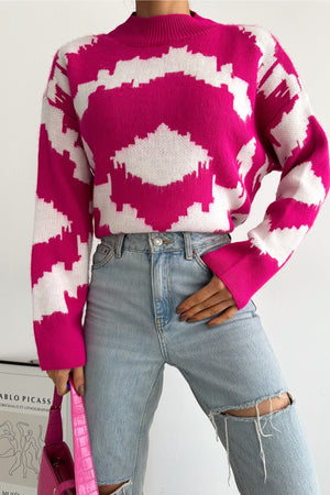 Kadın Standart Beden Oversize Triko Kazak - Pembe