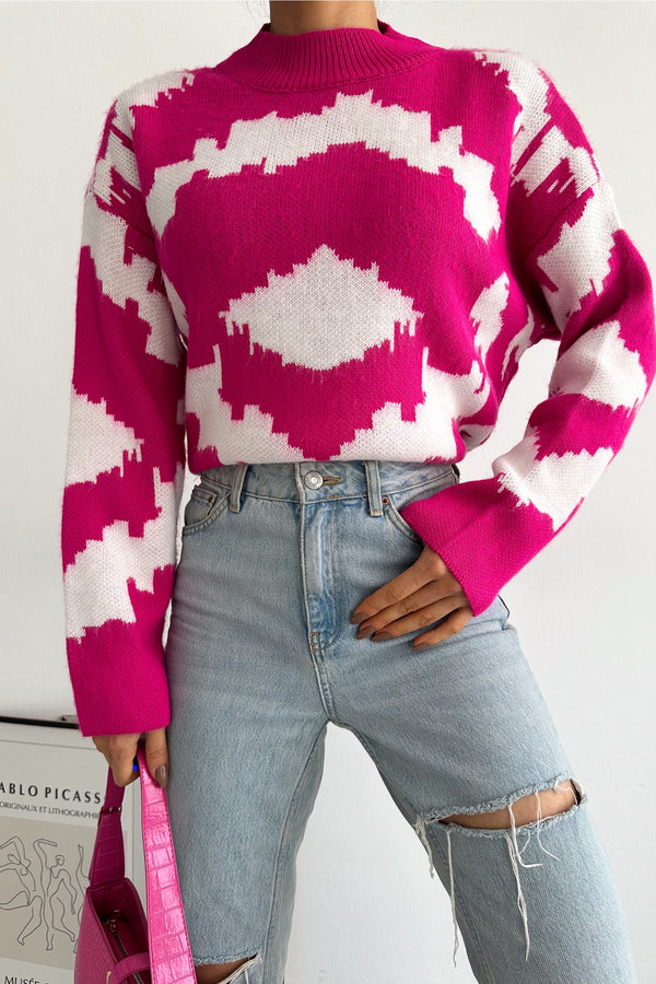 Kadın Standart Beden Oversize Triko Kazak - Pembe