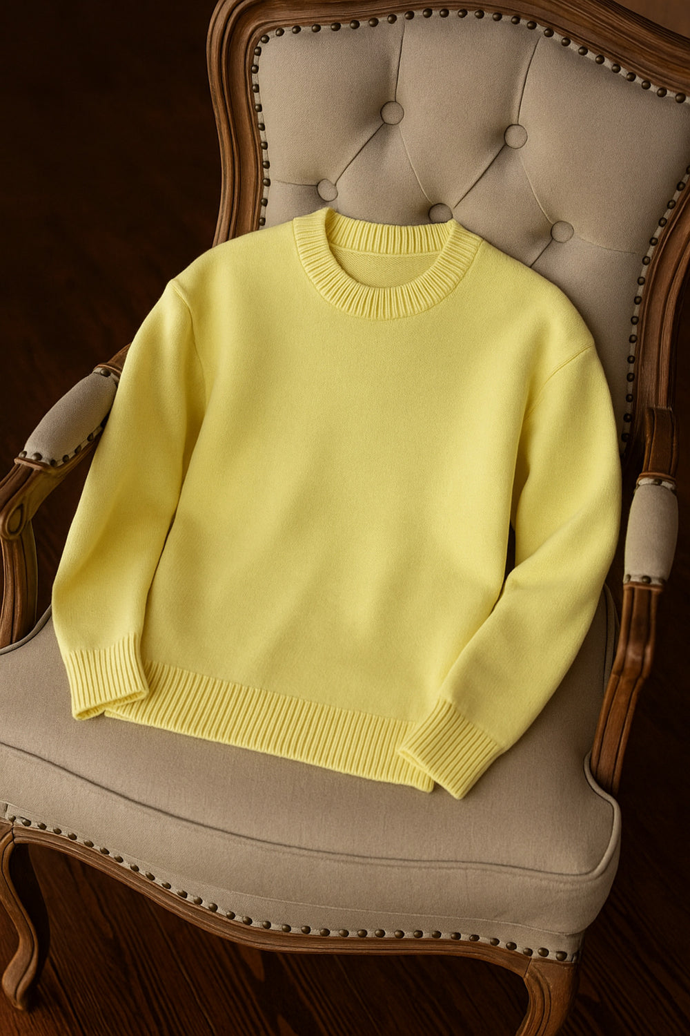Oversize Basic Triko Kazak Standart Beden - Sarı
