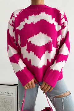 Kadın Standart Beden Oversize Triko Kazak - Pembe