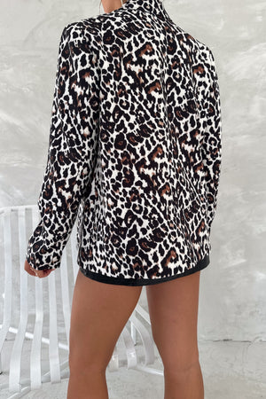 Kadın Leopar Desen Astarlı Blazer Ceket - Ekru