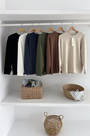 Modal Kumaş Basic Sweatshirt - Kahverengi