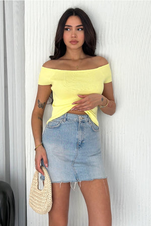 Kadın Standart Beden Triko Crop Bluz - Sarı
