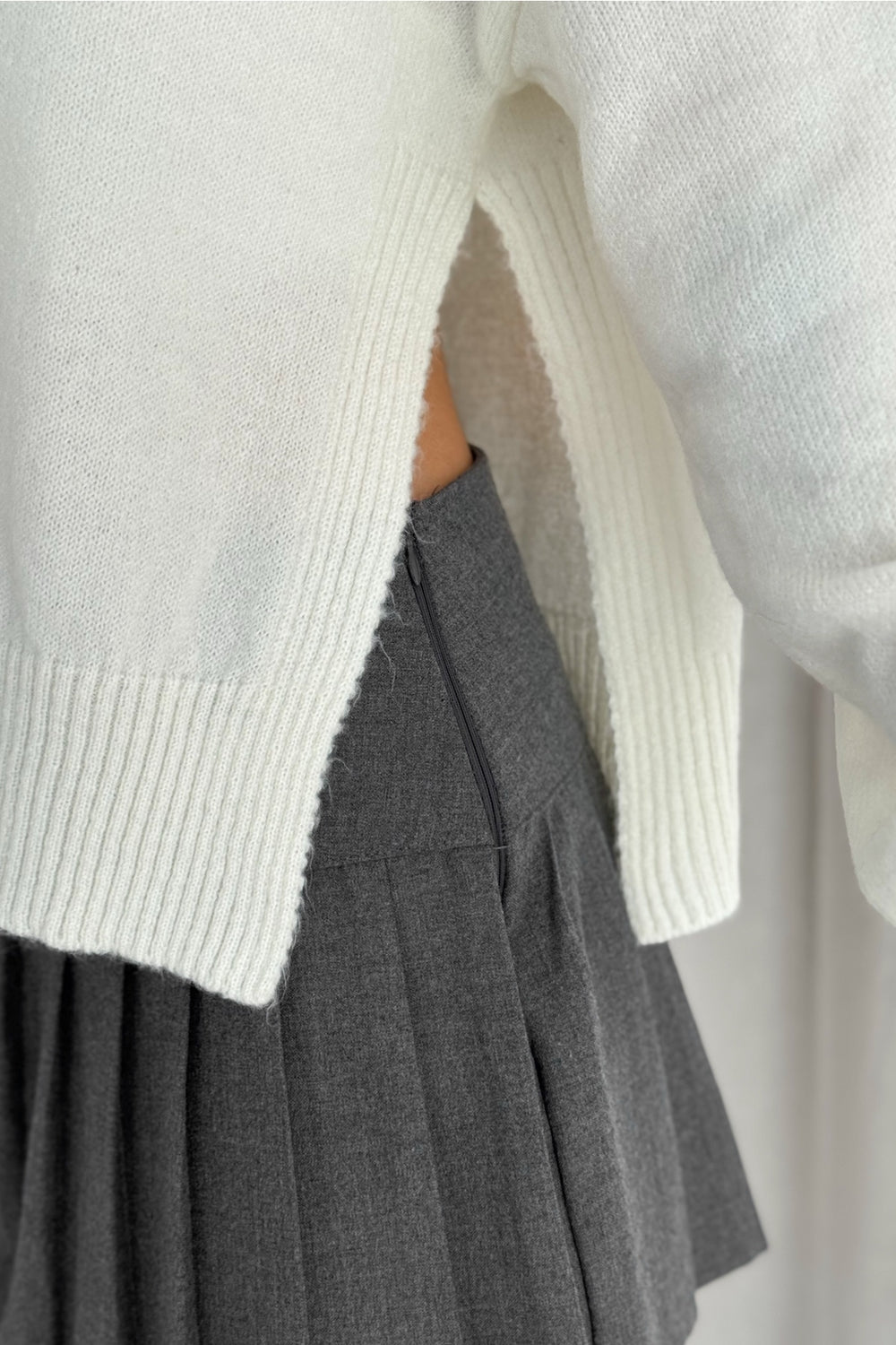 Yanı Yırtmaçlı Düğmeli Oversize Triko Hırka Standart Beden - Krem