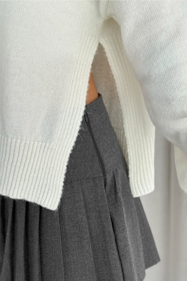 Yanı Yırtmaçlı Düğmeli Oversize Triko Hırka Standart Beden - Krem