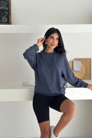 Füme Modal Kumaş Basic Sweatshirt - Gri