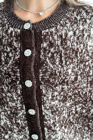 Standart Beden Düğme Detaylı Oversize Triko Hırka - Kahverengi