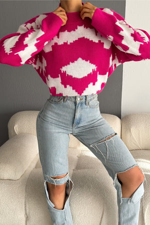 Kadın Standart Beden Oversize Triko Kazak - Pembe