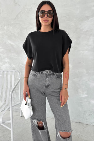 Kadın Yuvarlak Yaka Modal Kumaş Basic T-shirt - Siyah