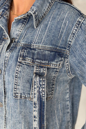 Kadın Mavi Çift Cepli Pul Detaylı Denim Kısa Kot Ceket - Lacivert