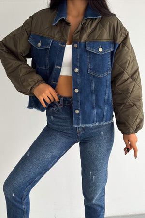 Kapitone Garnili - Denim Kot Mont - Haki