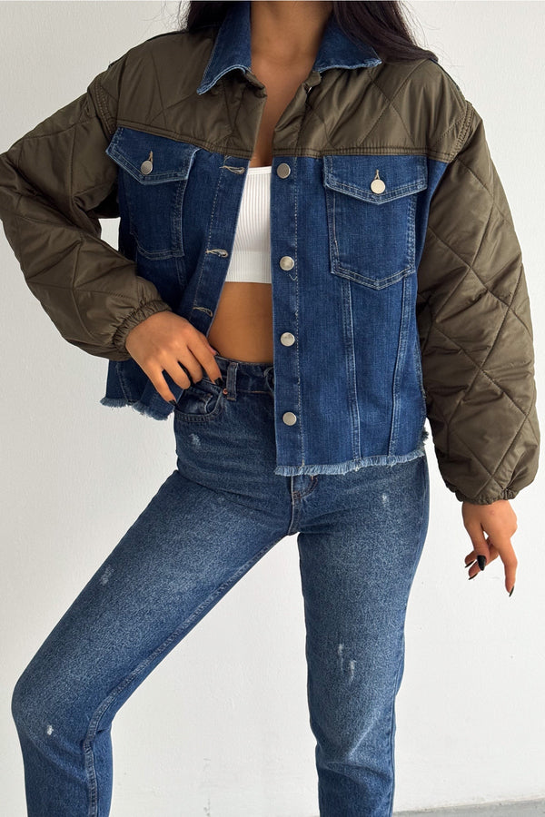 Kapitone Garnili - Denim Kot Mont - Haki