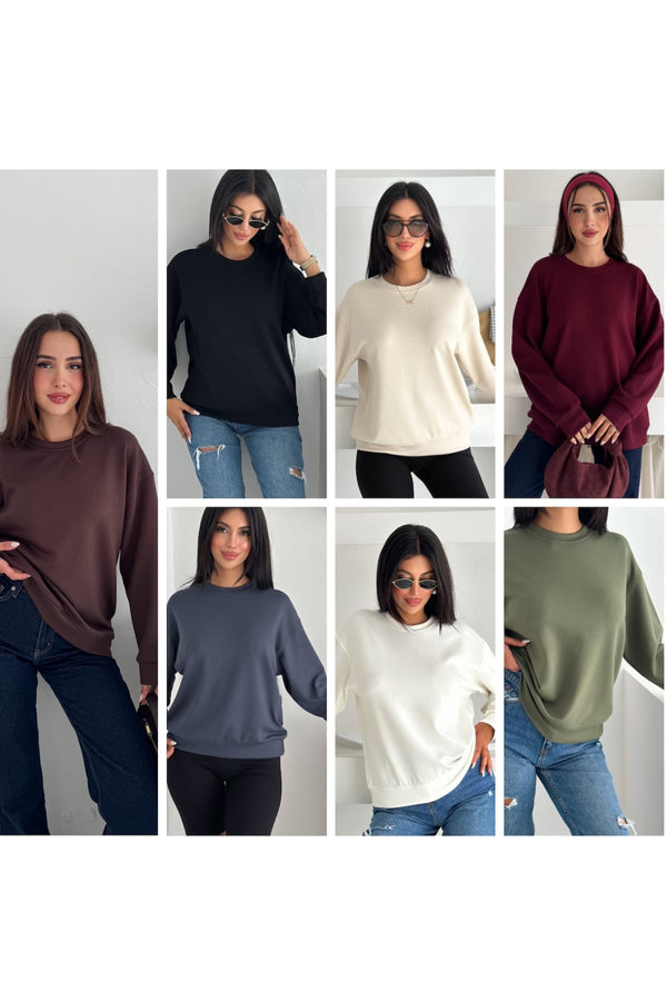 Modal Kumaş Basic Sweatshirt - Kahverengi